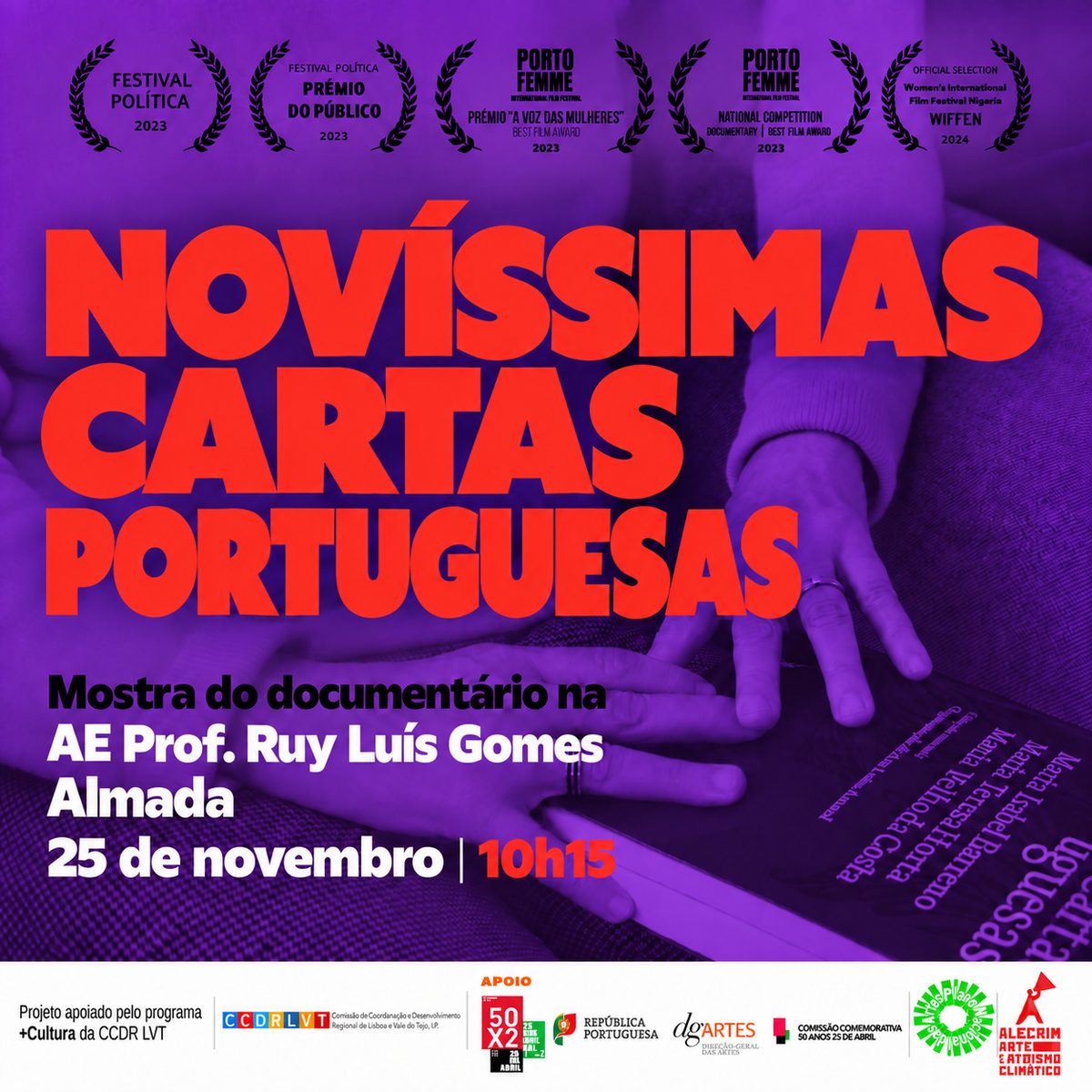 Cartaz da sessão: AE Prof. Ruy Luís Gomes, Almada, 25 de novembro de 2026