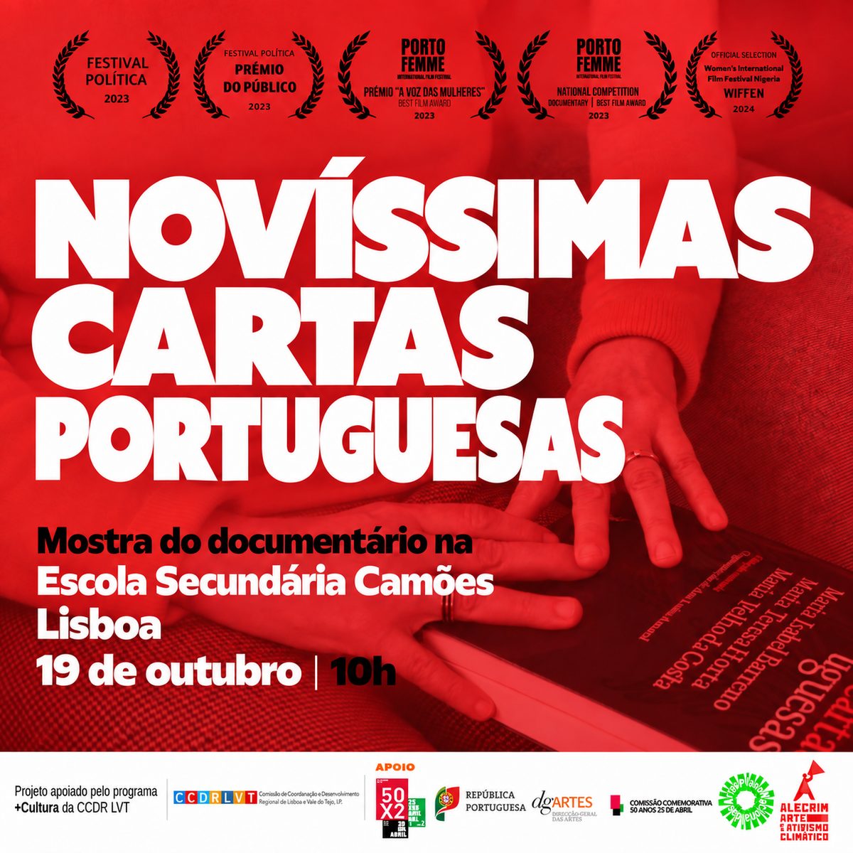 Cartaz da sessão: Escola Secundária Camões, Lisboa, 19 de outubro de 2026